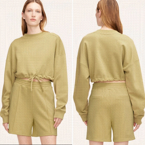 Nwt Rebecca Taylor Cropped Terry Sweatshirt With Drawcord in Manzanilla